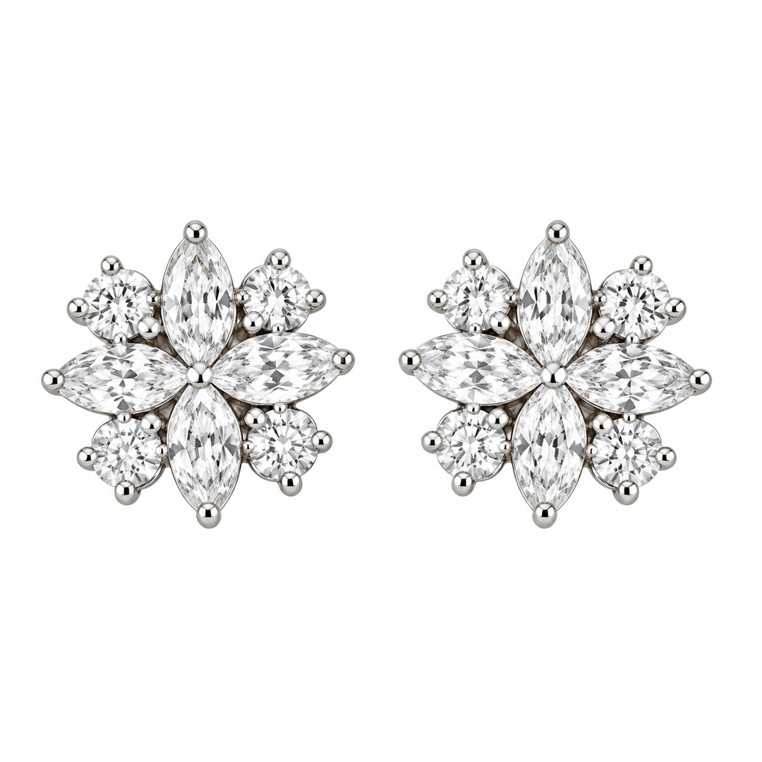 Marquise and Round Diamond Studs - Acadian Estates & CustomEarrings