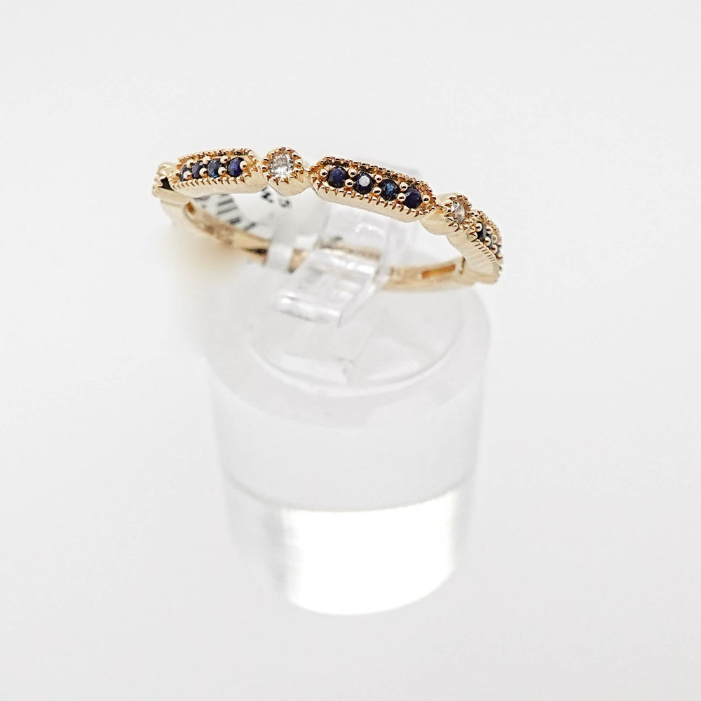 Milgrain Diamond and Sapphire Band - Acadian Estates & CustomRing