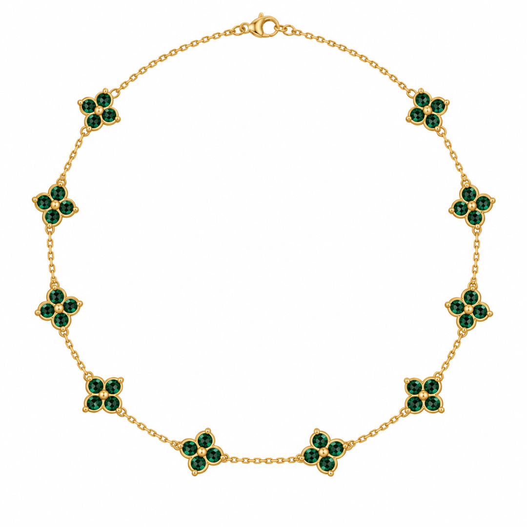 Necklace with Emerald Cabochon Clovers - Acadian Estates & Customnecklace