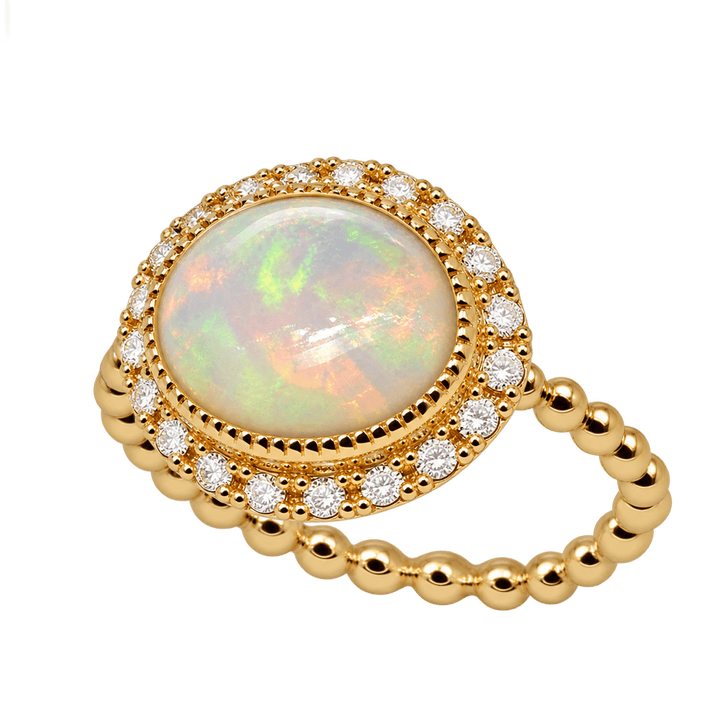 Opal Ring with Diamond Halo - Acadian Estates &amp; CustomRing