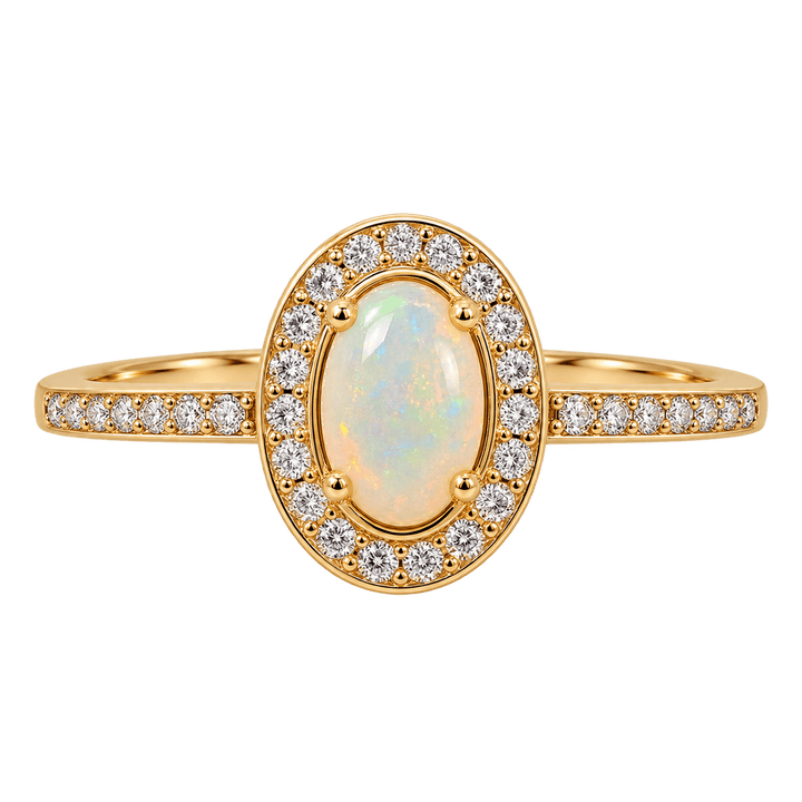 Opal Ring with Diamond Halo - Acadian Estates &amp; CustomRing