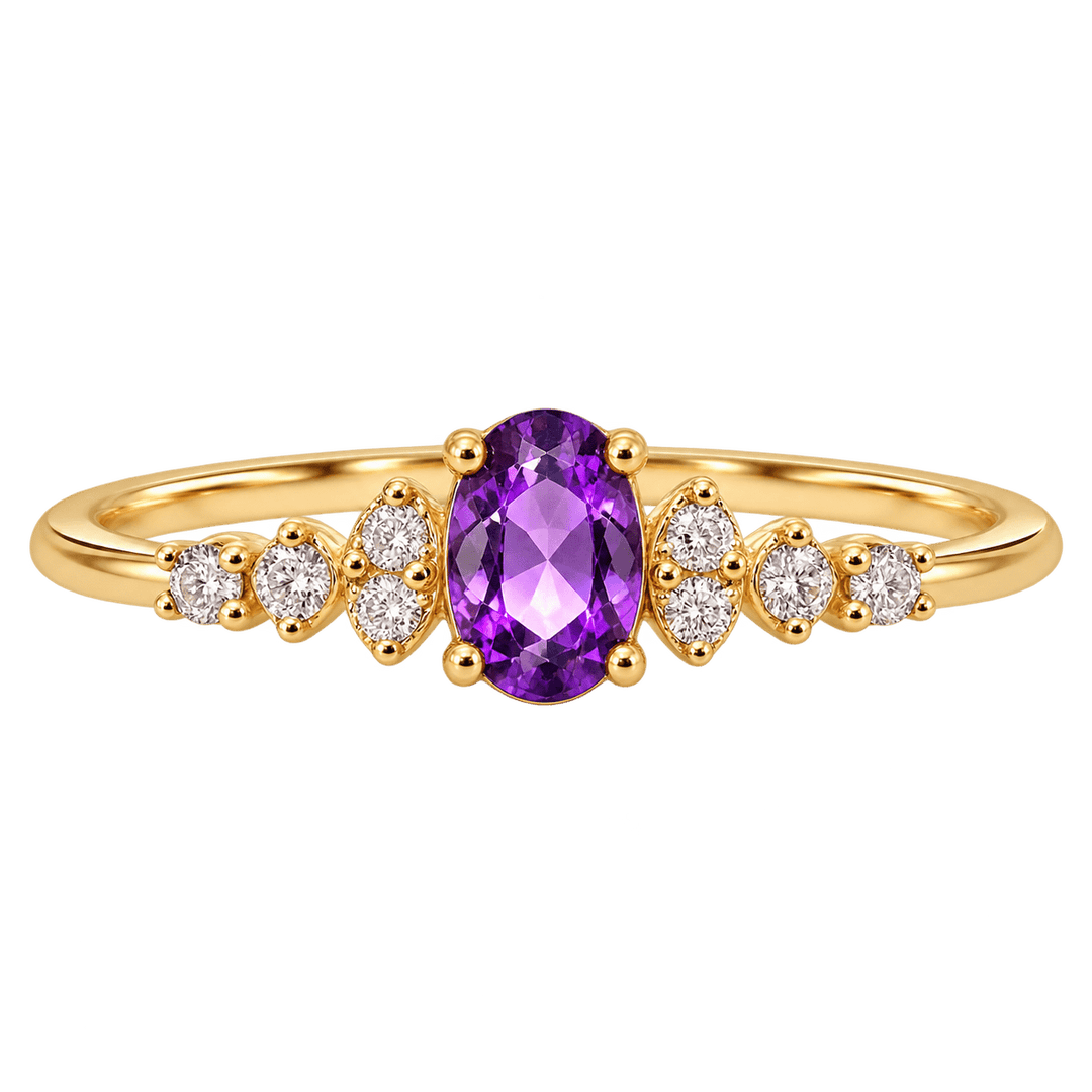 Oval Amethyst Ring with Diamond Accents - Acadian Estates &amp; CustomRing