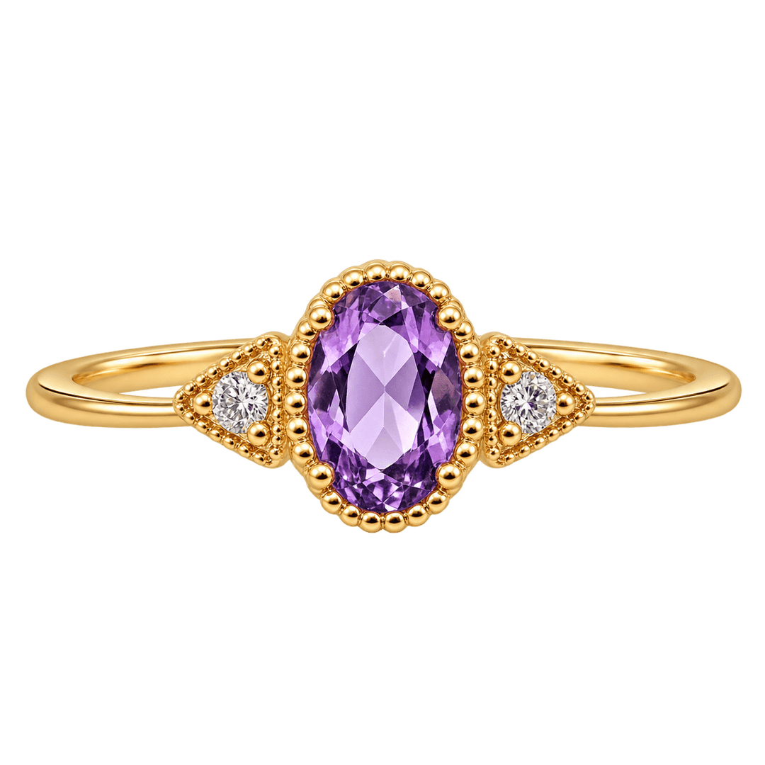 Oval Amethyst Ring with Diamond Accents - Acadian Estates &amp; CustomRing