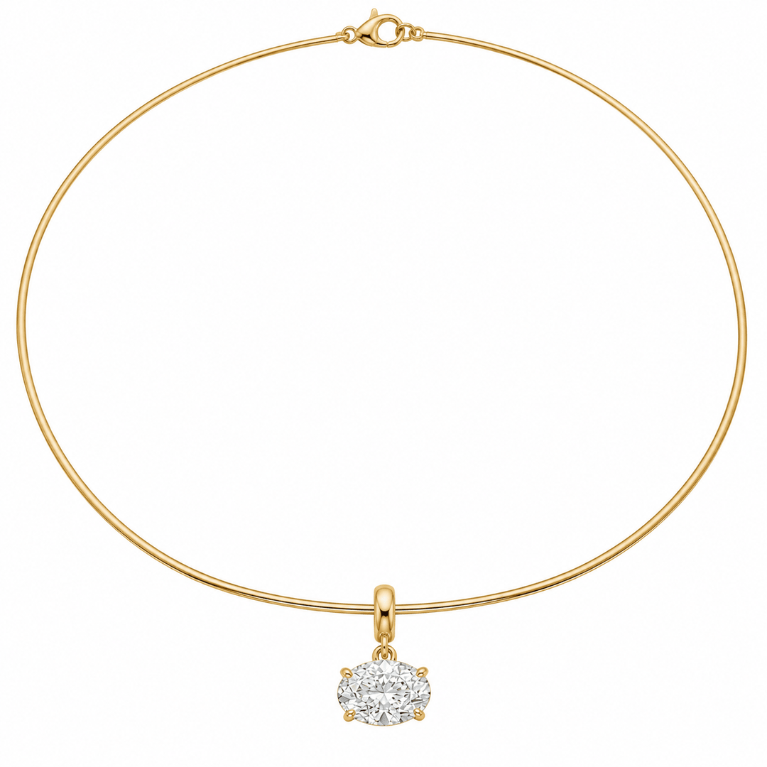 Oval Diamond Pendant on Wire Cuff - Acadian Estates & Customnecklace