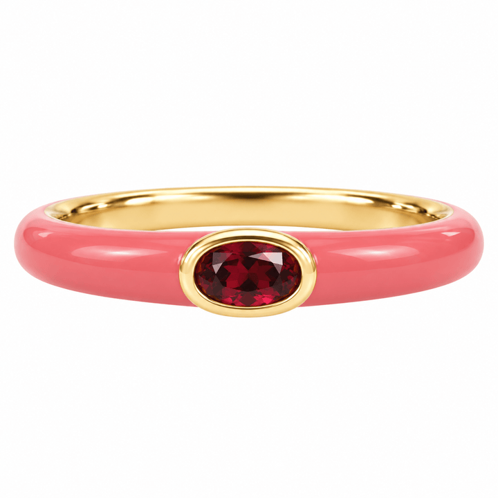 Oval Garnet and Pink Enamel Ring - Acadian Estates &amp; CustomRing