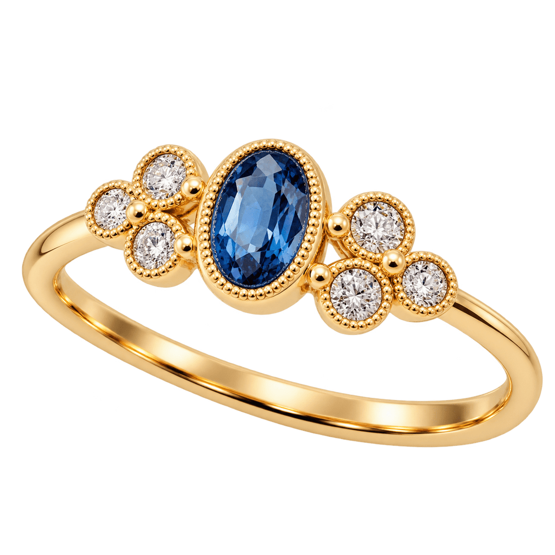 Oval London Blue Topaz Ring with Diamond Accents - Acadian Estates &amp; CustomRing