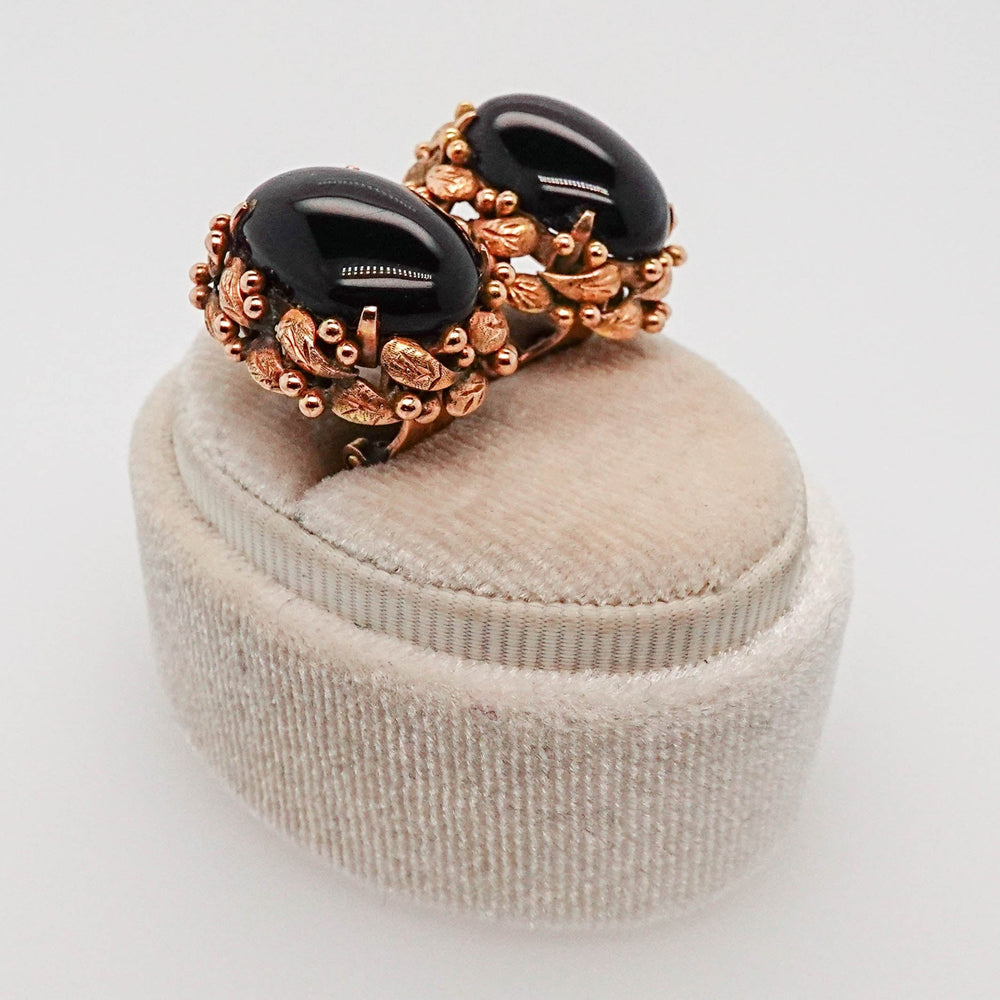 Oval Onyx Earrings with Leaf Detail - Acadian Estates & CustomEarrings
