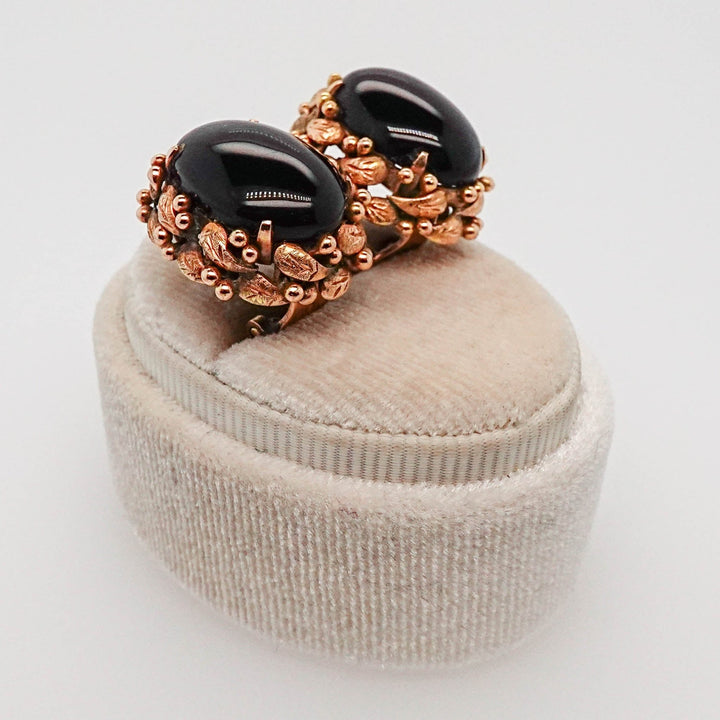 Oval Onyx Earrings with Leaf Detail - Acadian Estates &amp; CustomEarrings