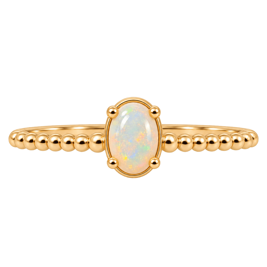 Oval Opal Beaded Detail Ring - Acadian Estates &amp; CustomRing