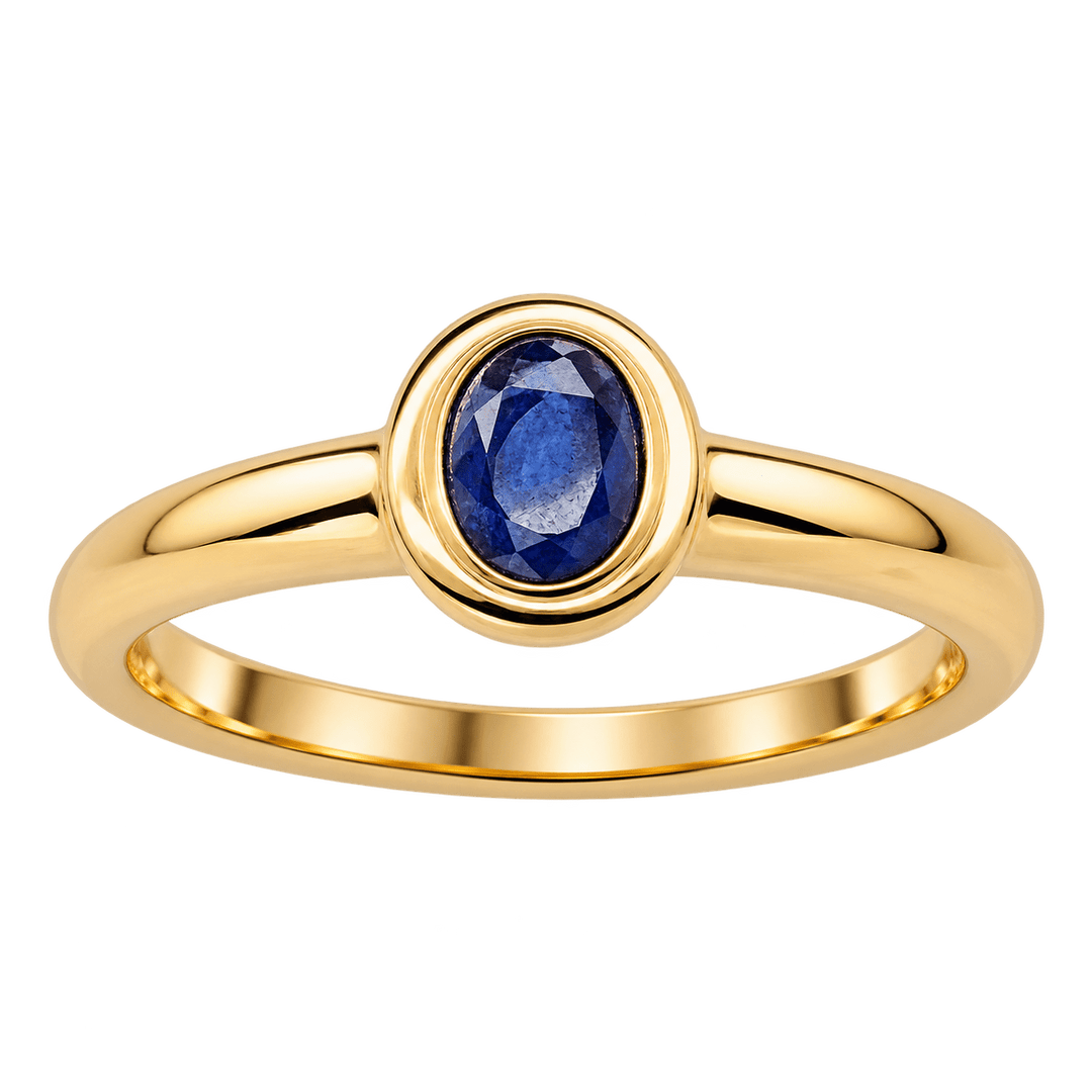 Oval Sapphire Bezel Set Solitaire Ring - Acadian Estates & CustomRing
