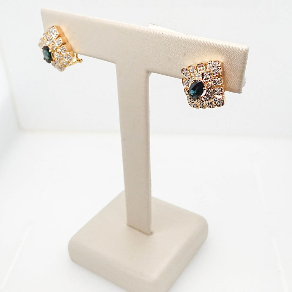 Pave Diamond and Sapphire Earrings - Acadian Estates & CustomEarrings