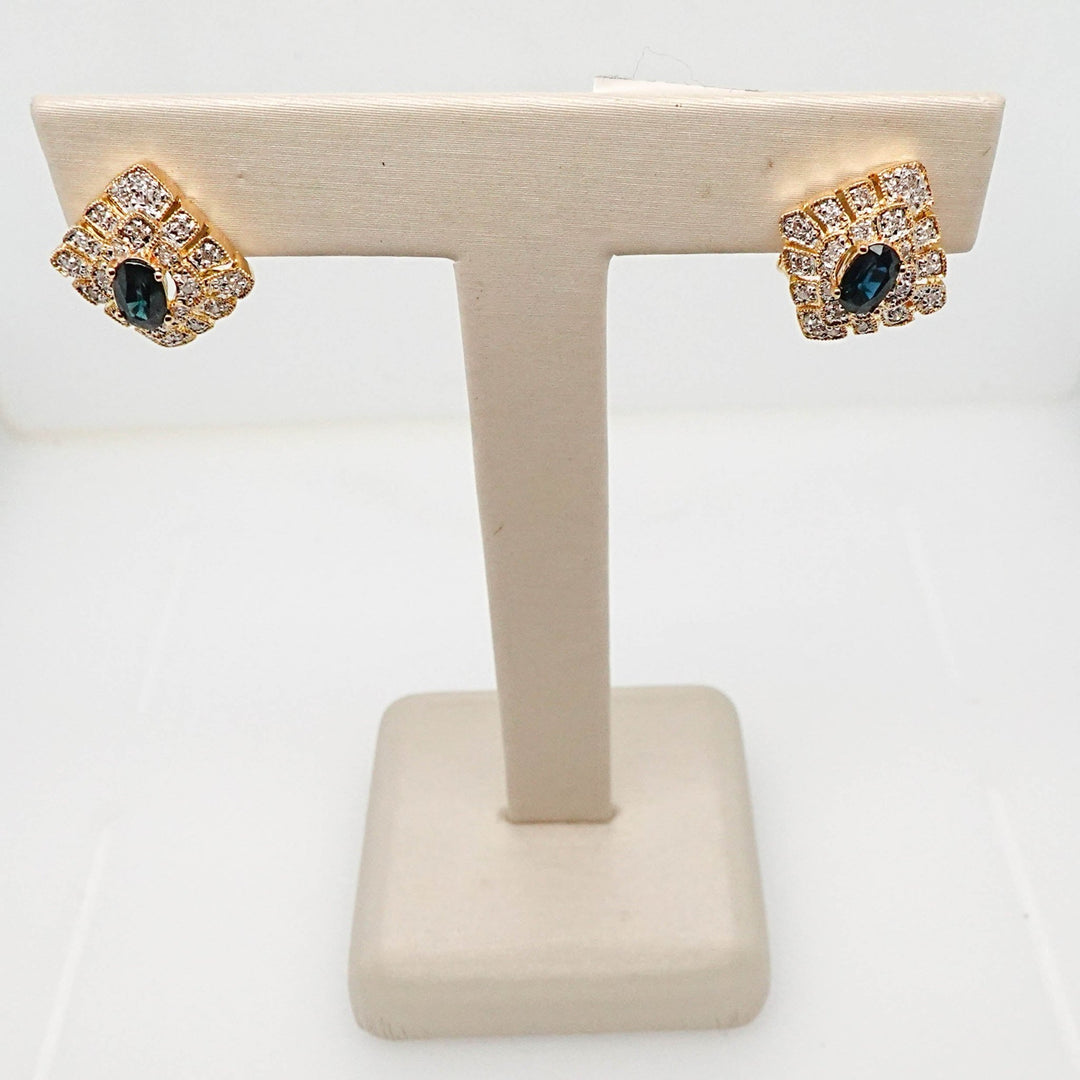 Pave Diamond and Sapphire Earrings - Acadian Estates & CustomEarrings