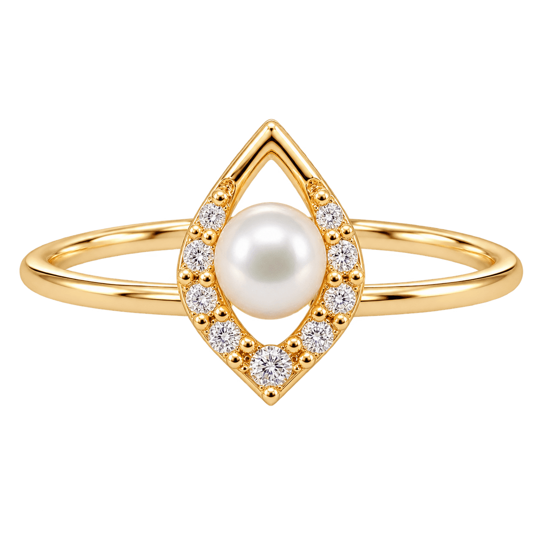 Pearl and Diamond Halo Ring - Acadian Estates & CustomRing