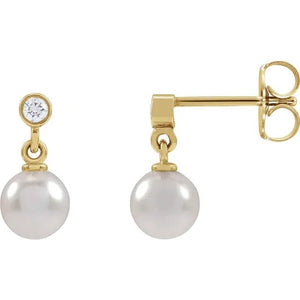 Pearl & Diamond Dangle Earrings - Acadian Estates & Custom