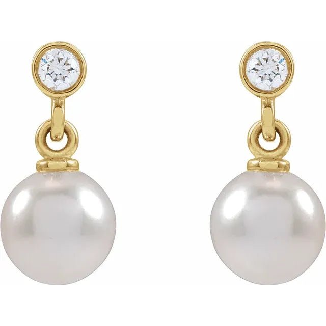 Pearl & Diamond Dangle Earrings - Acadian Estates & Custom