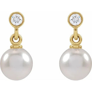 Pearl & Diamond Dangle Earrings - Acadian Estates & Custom