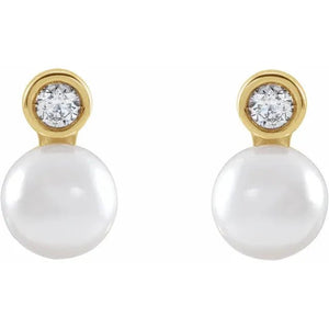 Pearl & Diamond Studs - Acadian Estates & Custom