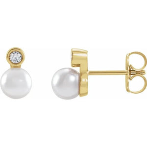 Pearl & Diamond Studs - Acadian Estates & Custom