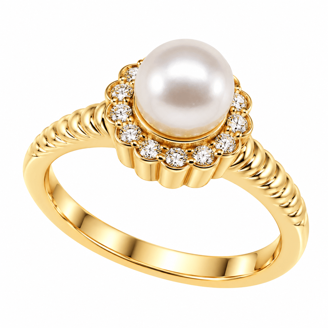 Pearl Ring with Diamond Halo - Acadian Estates &amp; CustomRing