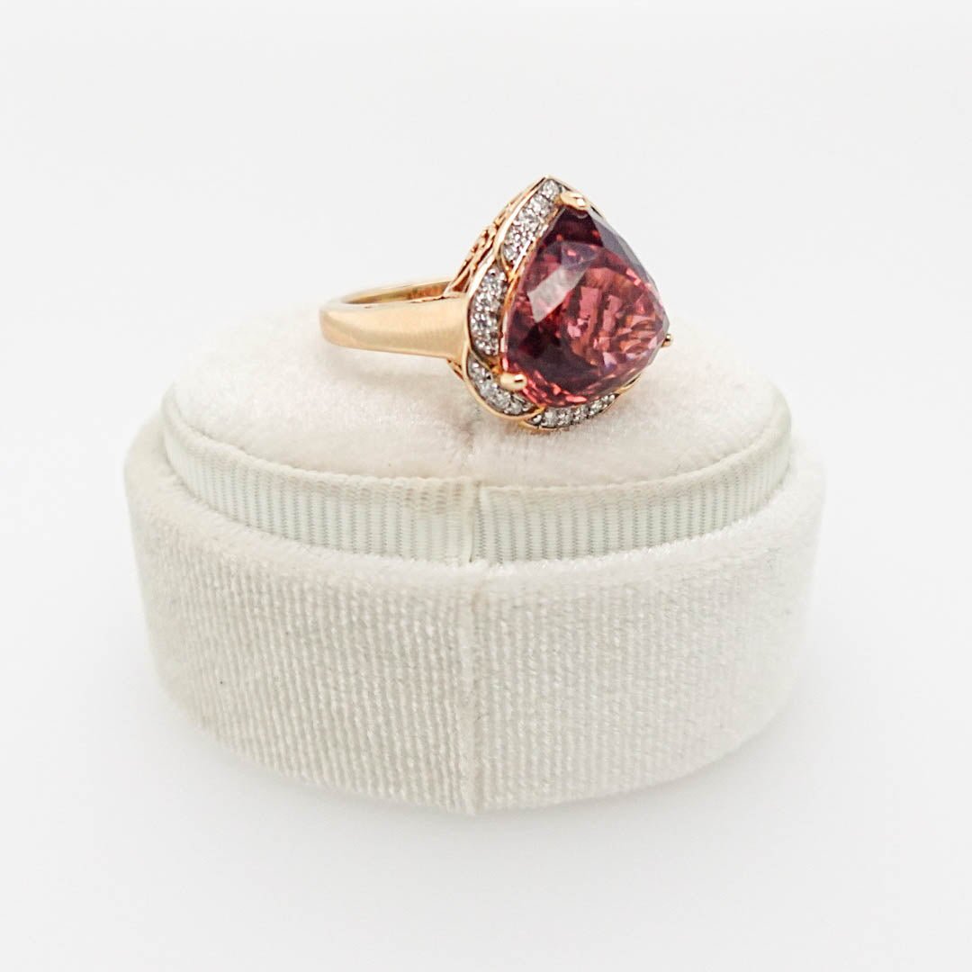 Pink Tourmaline Dinner Ring with Diamond Halo - Acadian Estates &amp; CustomRing