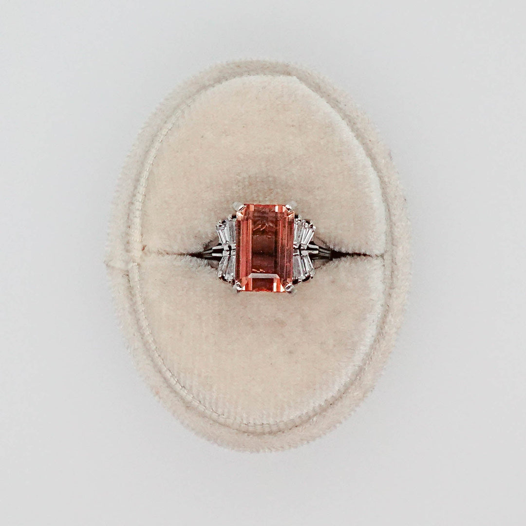 Plat Peach Tourmaline and Diamond Dinner Ring - Acadian Estates & CustomRing