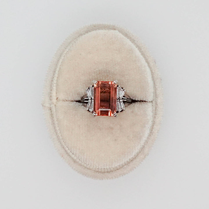 Plat Peach Tourmaline and Diamond Dinner Ring - Acadian Estates &amp; CustomRing