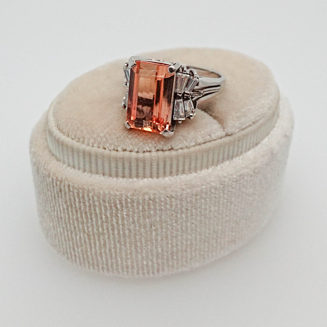 Plat Peach Tourmaline and Diamond Dinner Ring - Acadian Estates &amp; CustomRing