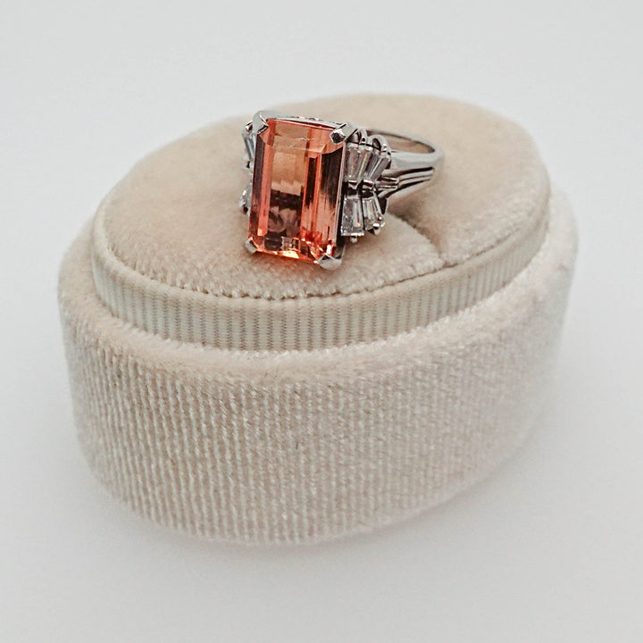 Plat Peach Tourmaline and Diamond Dinner Ring - Acadian Estates &amp; CustomRing