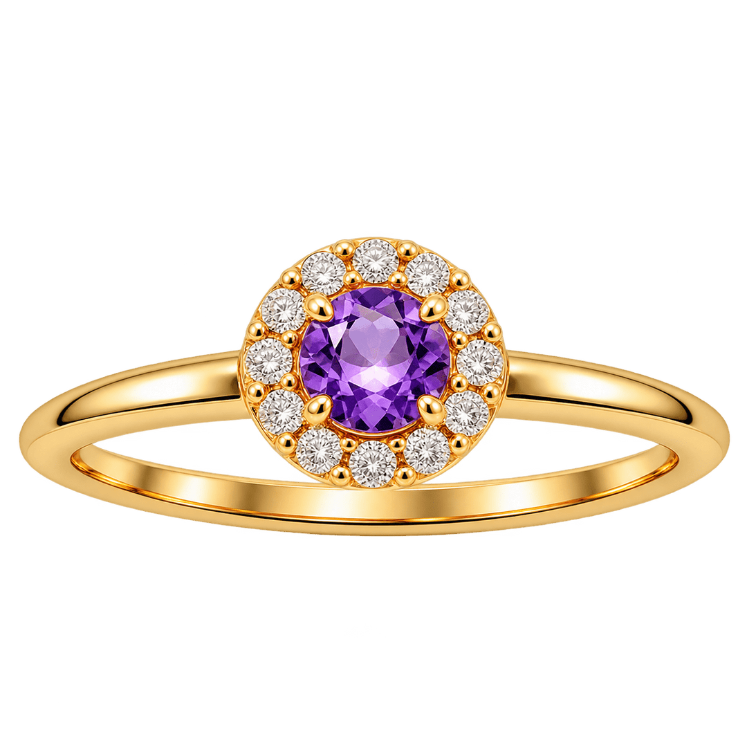Round Amethyst Ring with Diamond Halo - Acadian Estates &amp; CustomRing