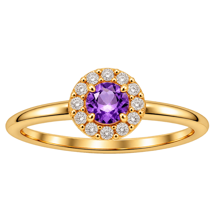 Round Amethyst Ring with Diamond Halo - Acadian Estates &amp; CustomRing