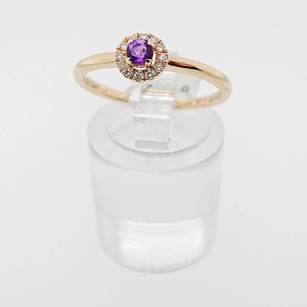 Round Amethyst Ring with Diamond Halo - Acadian Estates & CustomRing