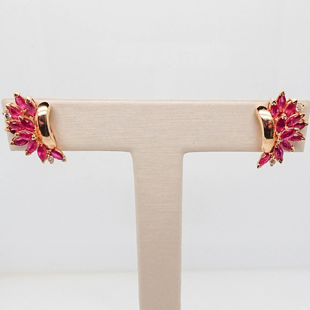Ruby and Diamond Cluster Earrings - Acadian Estates &amp; CustomEarrings