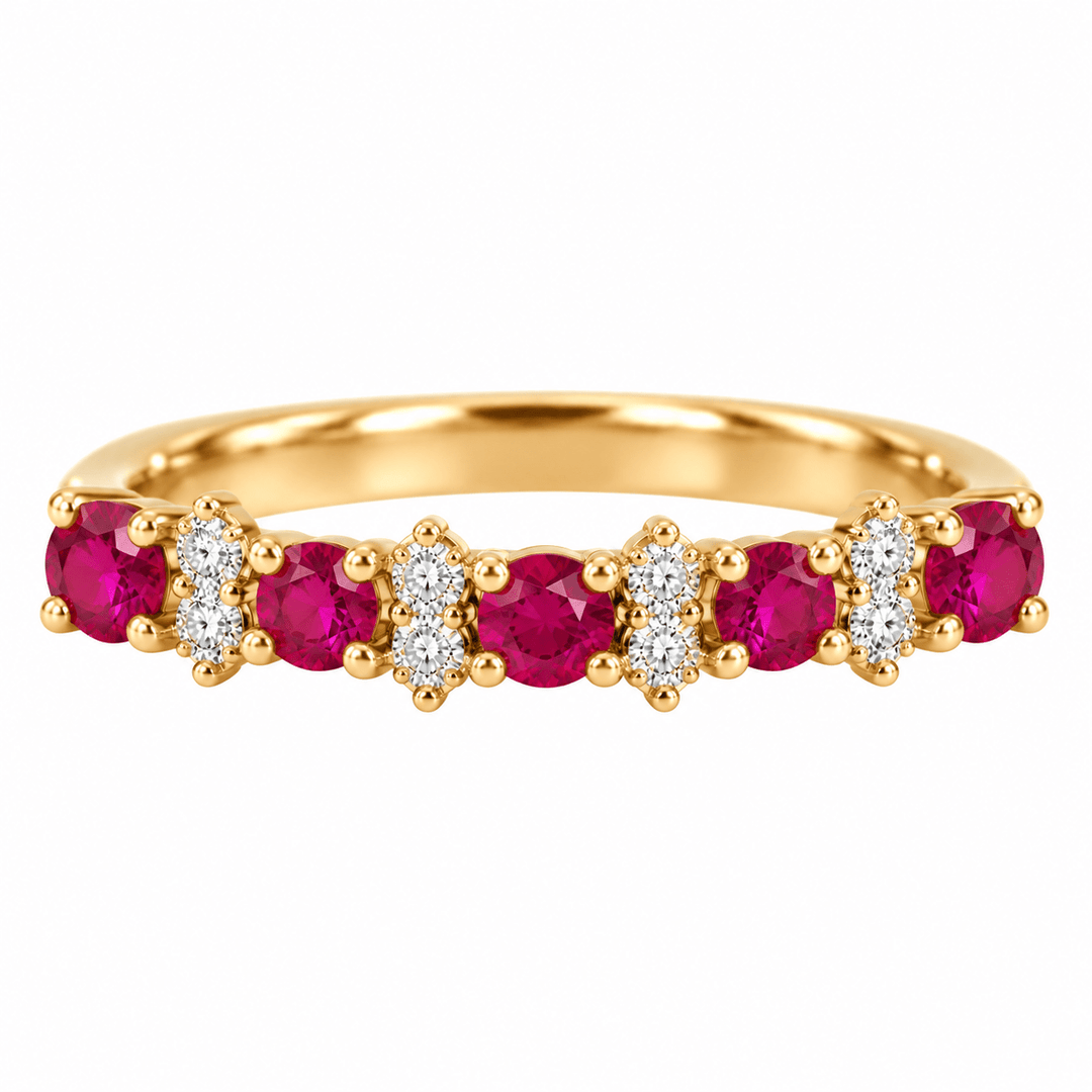 Ruby and Double Round Diamond Band - Acadian Estates & CustomRing