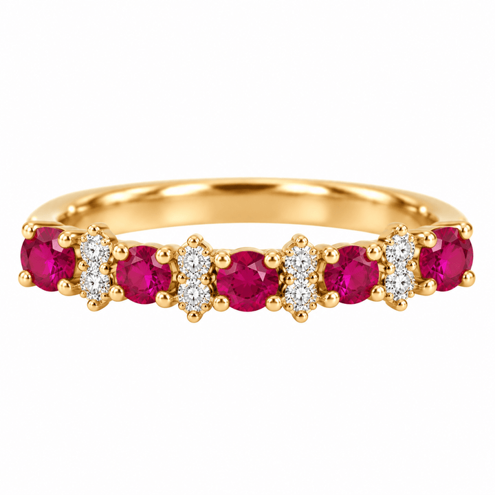 Ruby and Double Round Diamond Band - Acadian Estates &amp; CustomRing