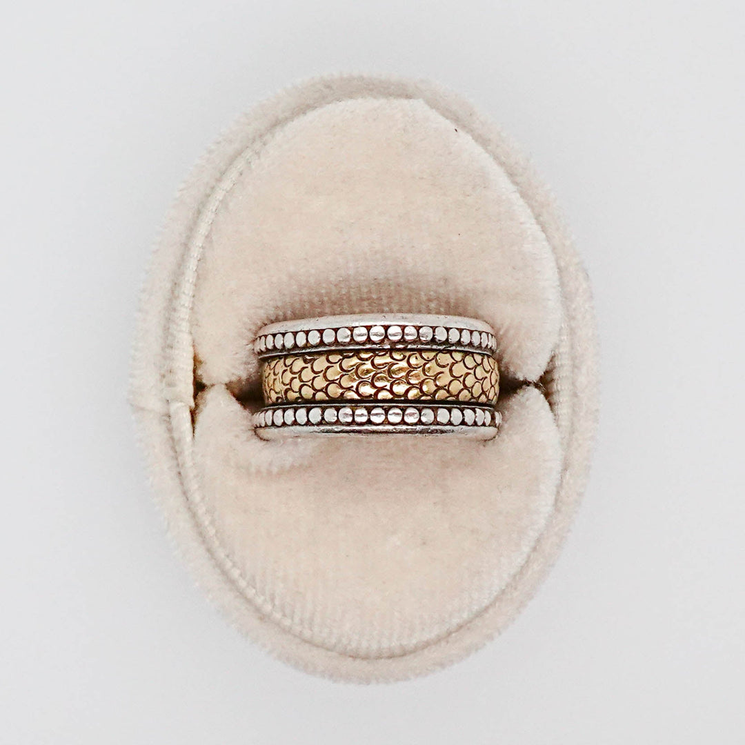 Silver and Gold Beaded Wide Band - Acadian Estates & CustomRing