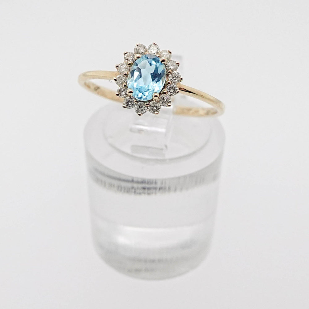 Swiss Blue Topaz Diamond Halo Ring - Acadian Estates & CustomRing