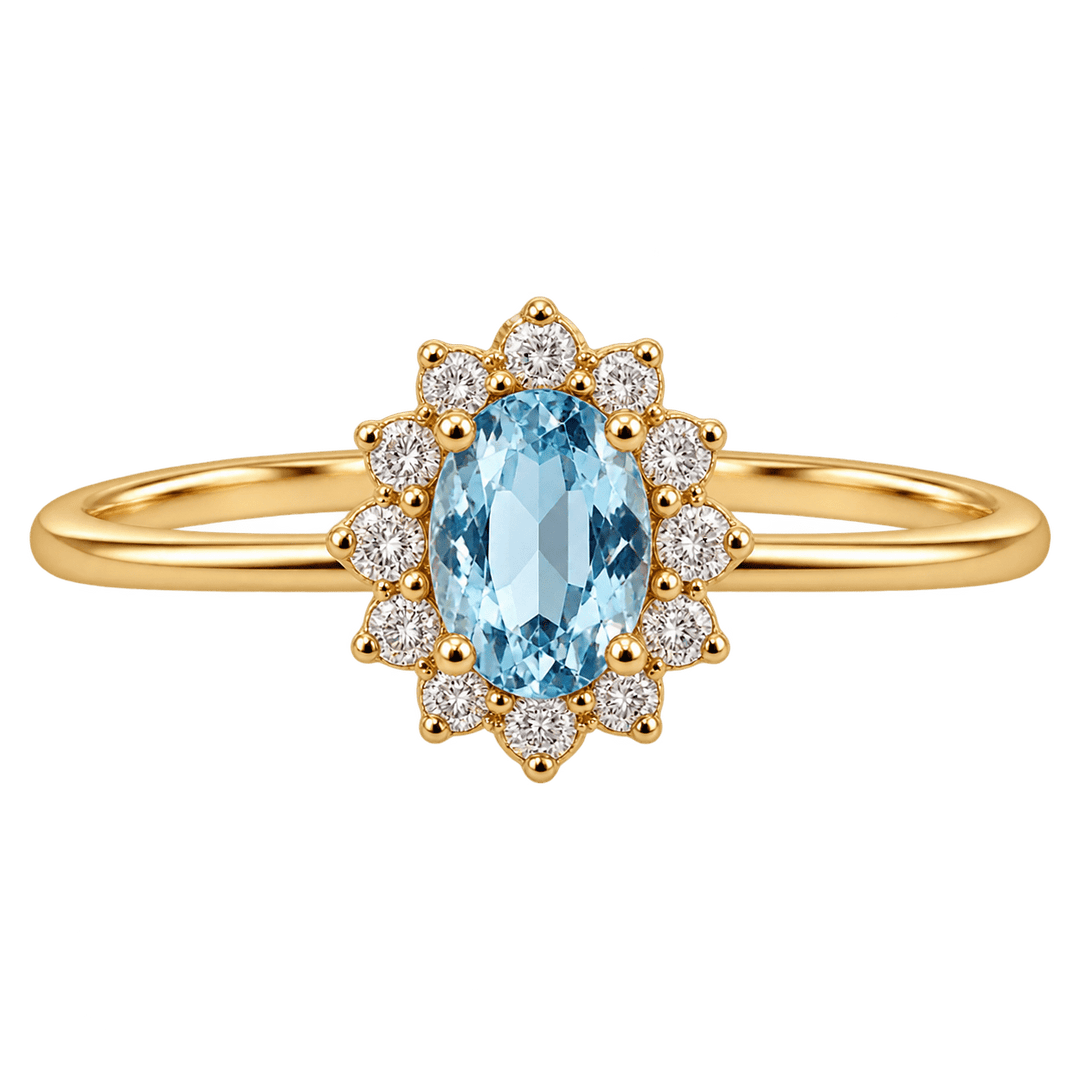 Swiss Blue Topaz Diamond Halo Ring - Acadian Estates &amp; CustomRing