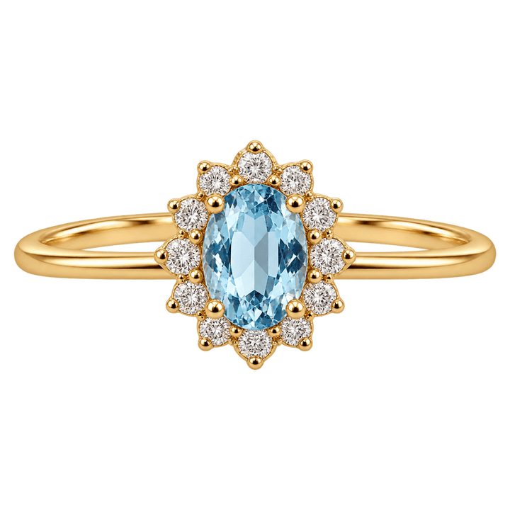 Swiss Blue Topaz Diamond Halo Ring - Acadian Estates &amp; CustomRing