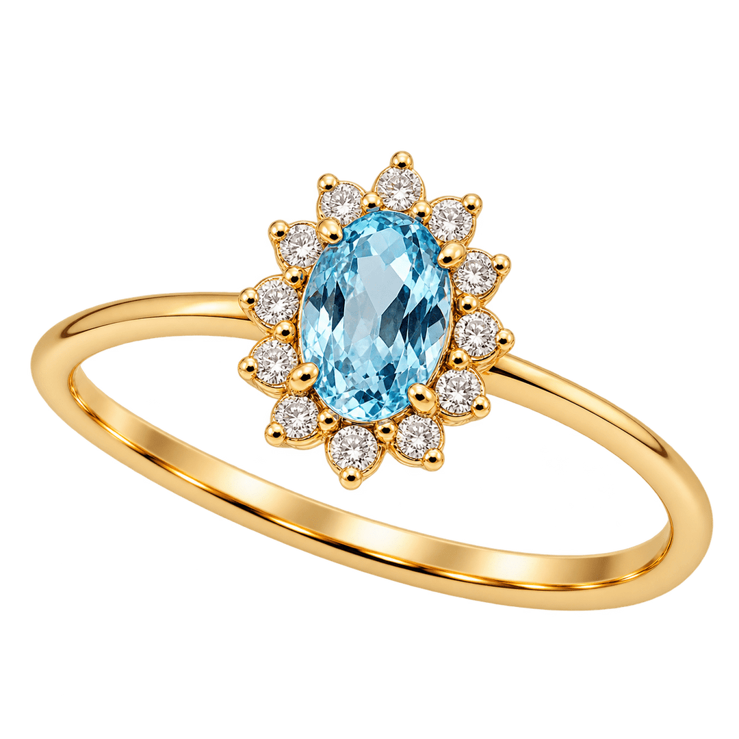 Swiss Blue Topaz Ring with Diamond Halo - Acadian Estates &amp; CustomRing