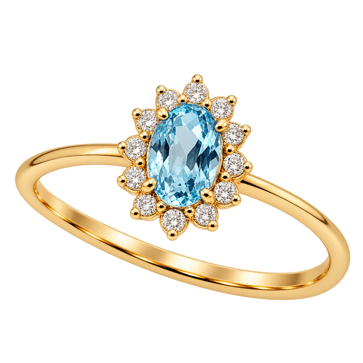 Swiss Blue Topaz Ring with Diamond Halo - Acadian Estates &amp; CustomRing