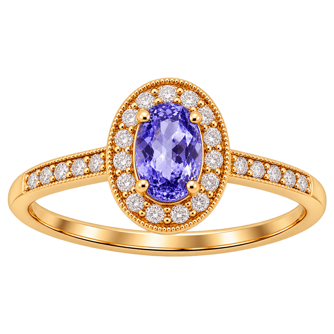 Tanzanite Ring with Diamond Halo - Acadian Estates &amp; CustomRing