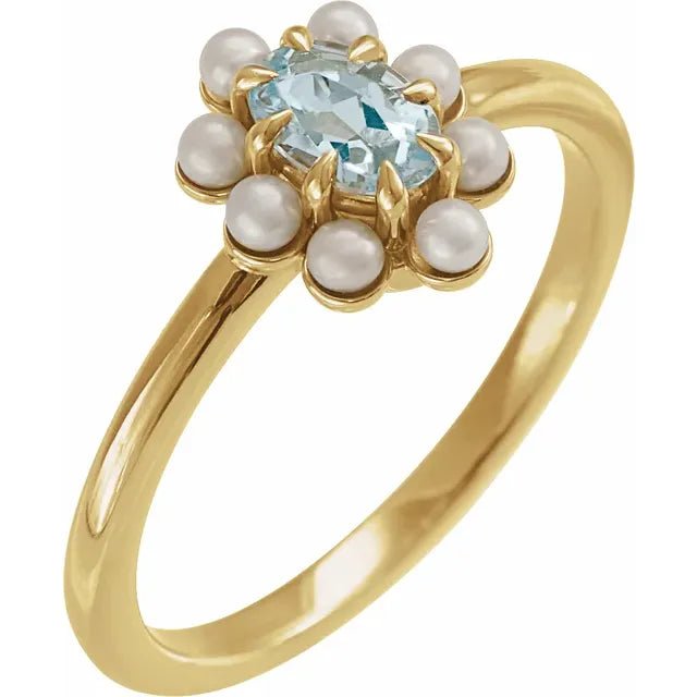 Topaz Ring with Pearl Halo - Acadian Estates & Custom