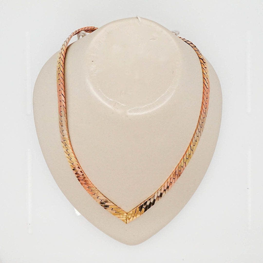 Tri Tone Herringbone V Necklace - Acadian Estates & Customnecklace