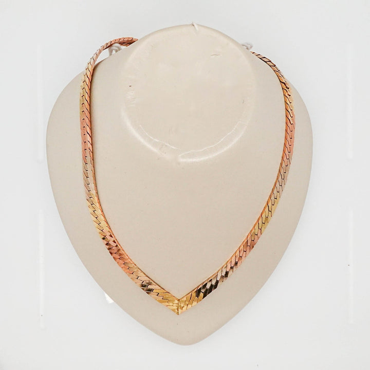 Tri Tone Herringbone V Necklace - Acadian Estates &amp; Customnecklace