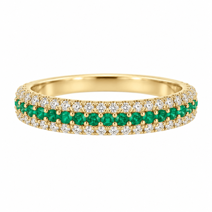 Triple Row Diamond and Emerald Ring - Acadian Estates &amp; CustomRing
