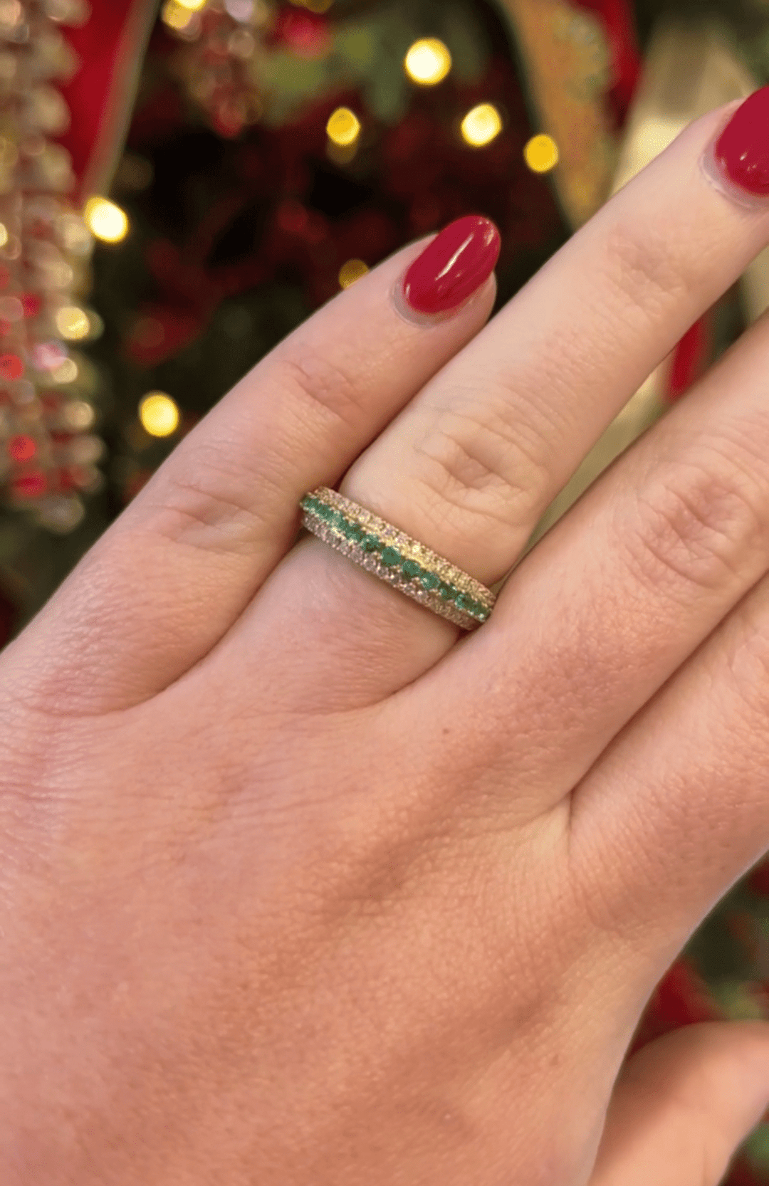 Triple Row Diamond and Emerald Ring - Acadian Estates &amp; CustomRing