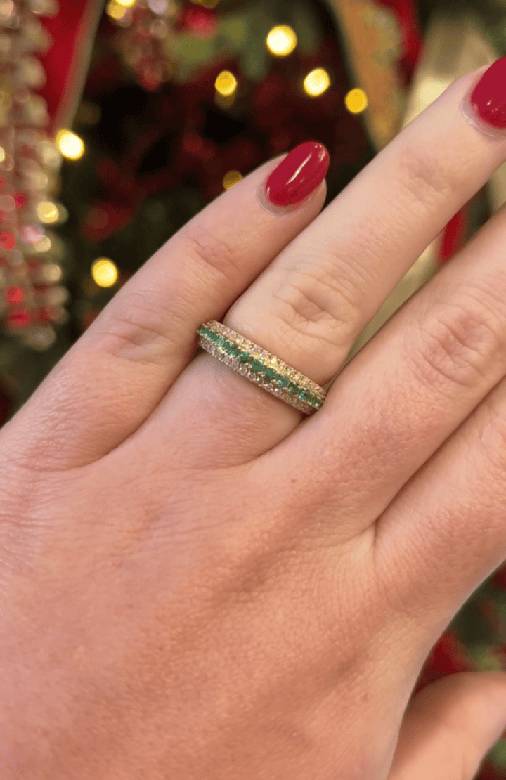 Triple Row Diamond and Emerald Ring - Acadian Estates &amp; CustomRing