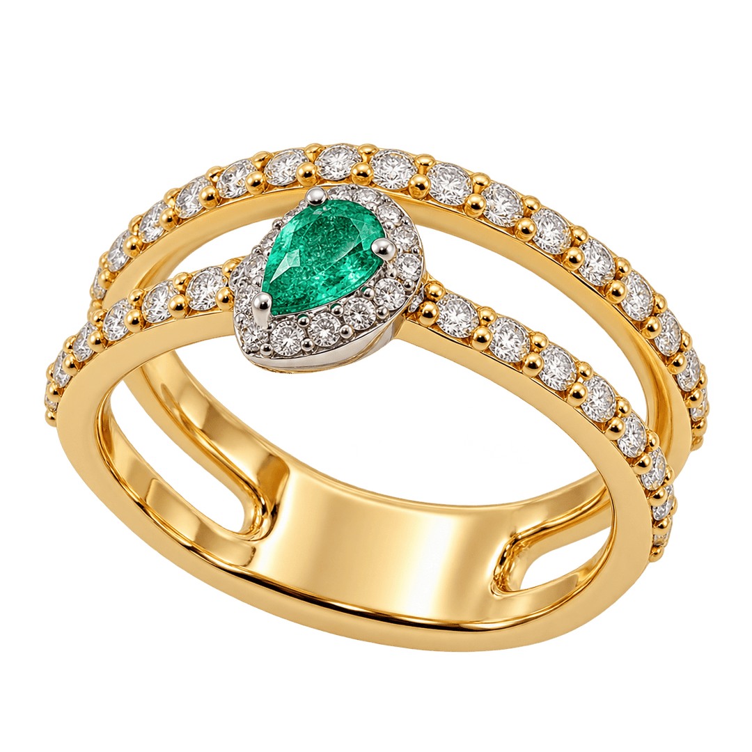 Two Band Emerald Ring with Diamond Halo - Acadian Estates &amp; CustomRing