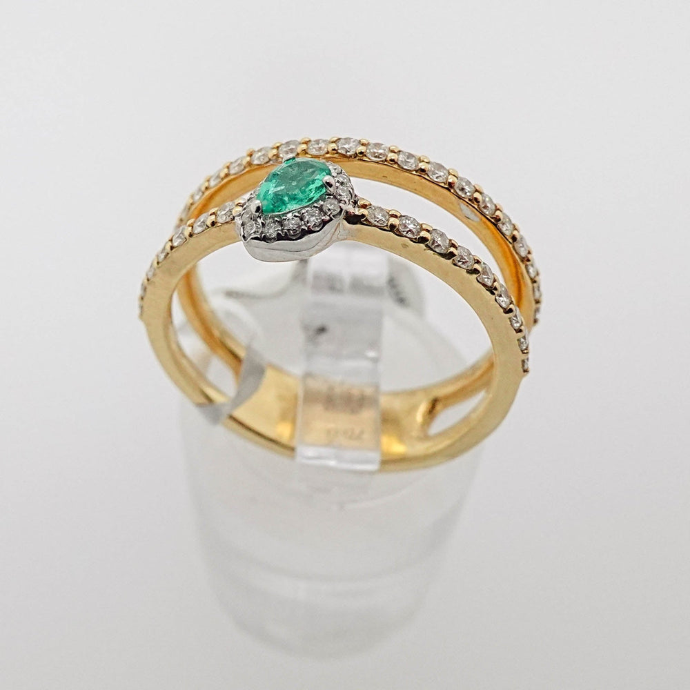 Two Band Emerald Ring with Diamond Halo - Acadian Estates & CustomRing