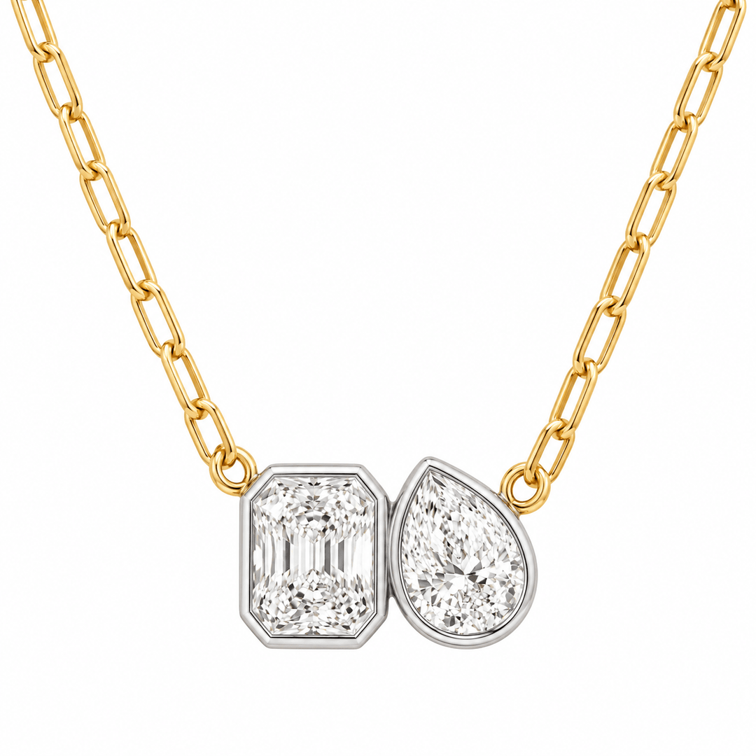 Two Tone Diamond Toi Et Moi Necklace - Acadian Estates & Customnecklace